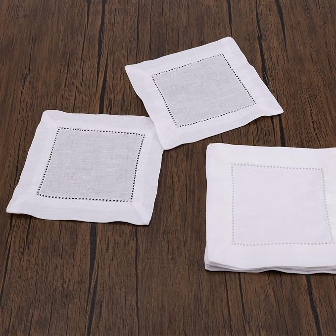 12pcs Linen Cocktail Napkins, 6x6 Inch Reusable Cloth Fabric Serviettes Napkins for Wedding Birthday Baby Shower Party Home Bar Beverage Supplies (White) - Image 3