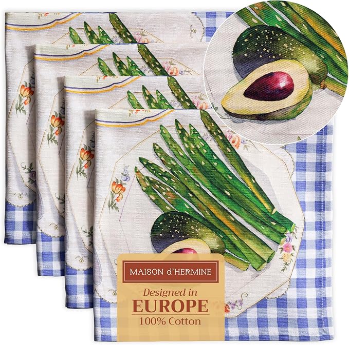 Maison d' Hermine Cloth Napkins Set of 4 Reusable 100% Cotton (20" x 20") | Everyday Square Napkins Cloth Washable Dinner Party Wedding Restaurant Hotel Kitchen Spring Summer - Gourmand by MaisondHermine