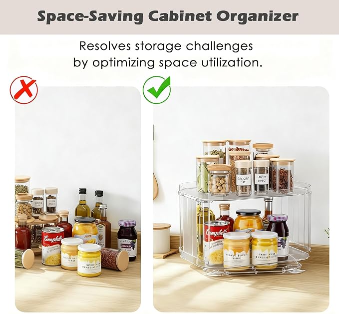 Lazy Susan Organizer for Cabinet, Pantry, Countertop (2 Tier 14" x 10" Clear - 1 Pack, Rectangular) - Image 3