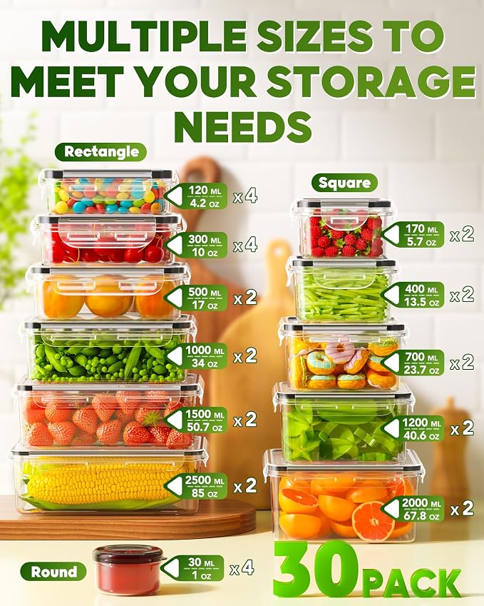 KEMETHY 60 PCS Food Storage Containers with Lids, Plastic Food Containers | BPA-Free, Leak Proof, Reusable, Microwave/Dishwasher Safe Meal Prep Containers with Labels & Pen, 30 Containers & 30 Lids - Image 2