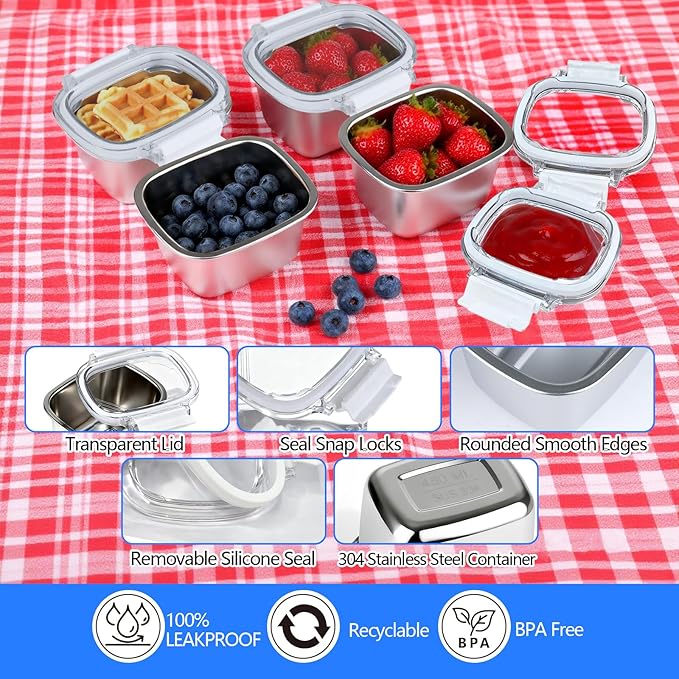 3 Piece 450ml/15.25oz Stainless Steel Containers with Lids | Food Storage Containers Leakproof Lunch Small Snack Boxs, Reusable Meal Prep Containers Suitable for Dips, Condiments, Snacks - Image 3