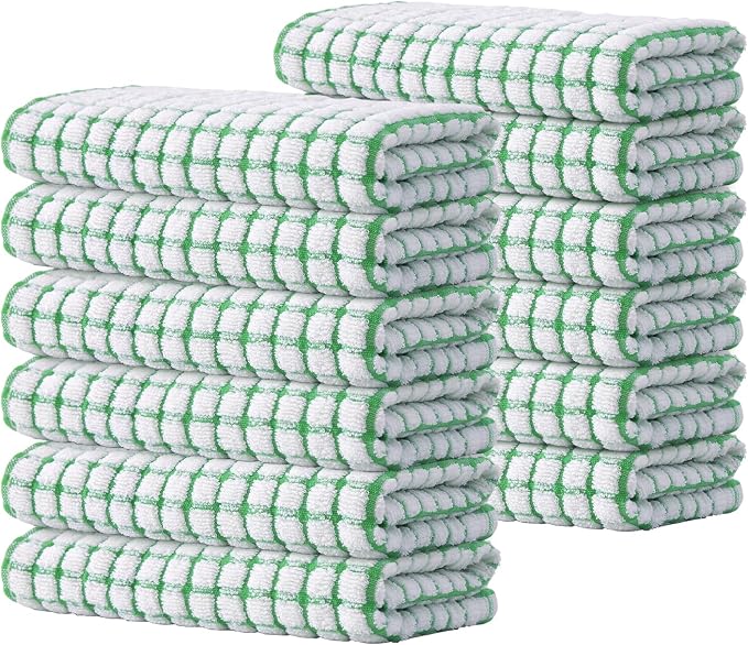 Kitinjoy Cotton 12 Pack Terry Kitchen Towels, Green | 16 x 25 Inches Super Soft and Absorbent Dish Towels, Quick Drying hand towels for kitchen Drying by Kitinjoy