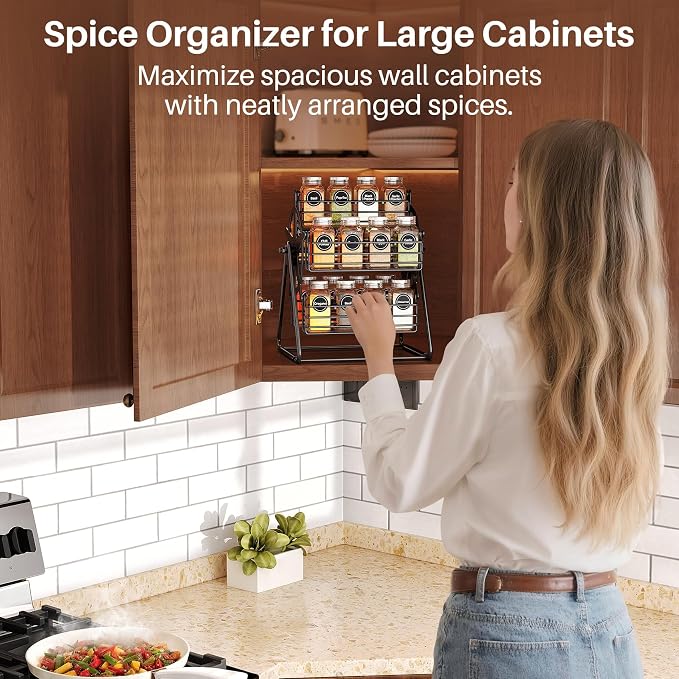 SNTD Rotating Spice Rack Organizer for Large Cabinets Kitchen Countertop with Thicken Spice Jars and Labels, Spinning Like Ferris-Wheel, Metal (M) - Image 4
