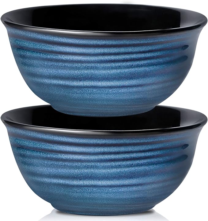 HASENSE Serving Bowls, 60 Ounces Ceramic Salad Pasta Soup Bowls, 8.5 inch Large Bowls for Kitchen Ramen Pho Fruit Cereal Popcorn, Microwave and Dishwasher Safe, Set of 2, Blue by Hasense