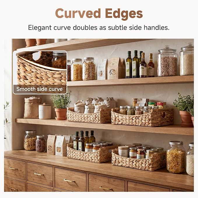StorageWorks Wicker Baskets with Handles, Pantry Basket for Storage, 1-Pack | Handwoven Water Hyacinth Storage Baskets for Organizing, Woven Baskets for Storage, Baskets for Pantry, 15¼" x 11¾" x 4¾" - Image 3