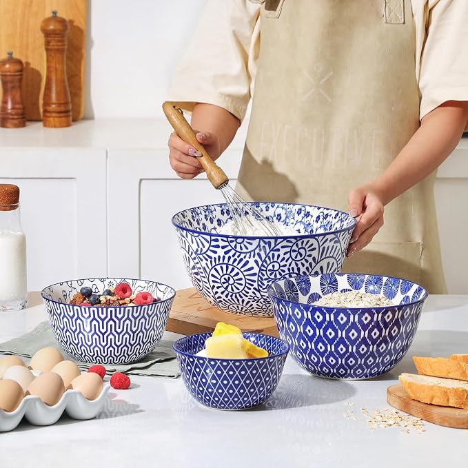 Selamica Ceramic Mixing Bowls, Nesting Bowls Set of 4 for Mixing, Baking, Prepping, Cooking, Salad, 20/36/60/123 oz, Microwave & Dishwasher Safe, Vintage Blue - Image 2