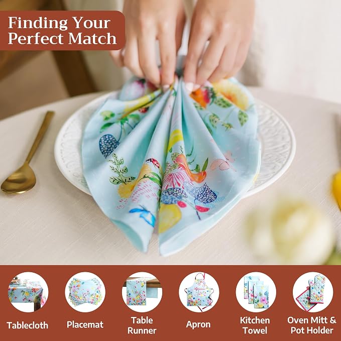 Maison d' Hermine Cloth Napkins Set of 4 Reusable 100% Cotton (20" x 20") | Everyday Square Napkins Cloth Washable Dinner Party Wedding Restaurant Hotel Kitchen Spring Summer - Jardin D'Ete - Mint - Image 4