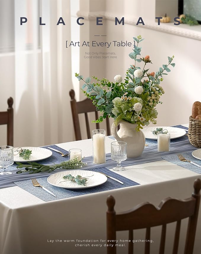 Leetaltree Gradient Blue Woven Placemats Set of 12 - Heat Resistant Non-Slip Place mats for Dining Table, Washable Durable PVC Vinyl Woven Table Mats(Gradient Blue, 12) - Image 2
