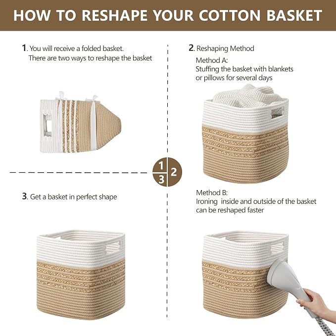 UBBCARE Set of 4 Storage Cubes 11 X 10.5 X 10.5 in, Water Hyacinth Storage Bins for Shelves, Book, Storage Baskets with Handles, Cotton Rope Woven Baskets for Organizing, Brown - Image 7