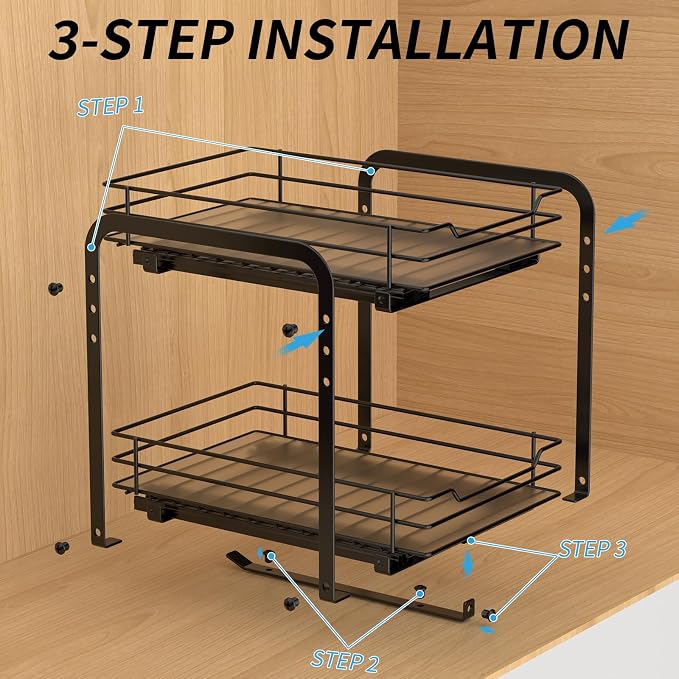 BOIVSHI Spice Rack, Pull Out Spice Racks Organizer for Cabinet, Height Adjustable Heavy Duty Metal Basket for Inside Cabinets & Pantry Closet (2 Tier,7.5''Wx10.5''Dx9.5''H) - Image 5