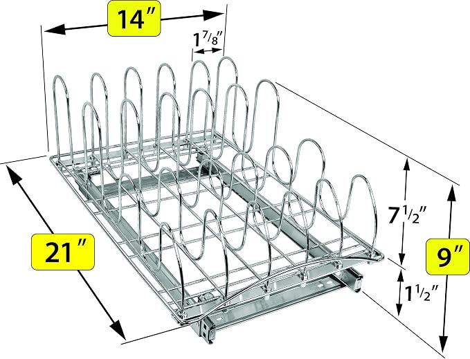 LYNK PROFESSIONAL® Pull Out Pot and Pan Lid Organizer Inside Cabinet - Lifetime Ltd. Warranty – Cookie Sheet Organizer for Cabinet – Slide Out Baking Sheet Organizer - 14W x 21D, Extra-Large, Chrome - Image 5