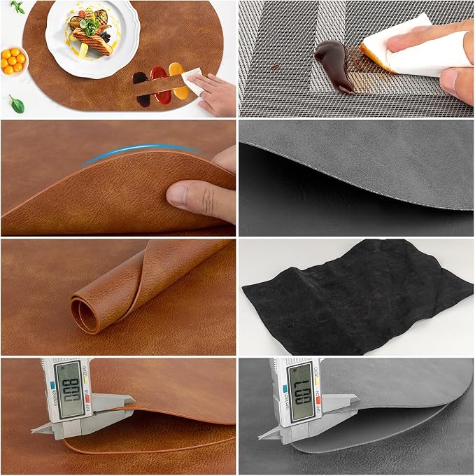 ADRIMER Placemats, Heat Resistant Oval Placemats Set of 8 Washable 12 x 17 Inch, Waterproof Table Mats, Wipeable Pu Place Mats for Kitchen, Dining Room, Turmeric Brown - Image 4