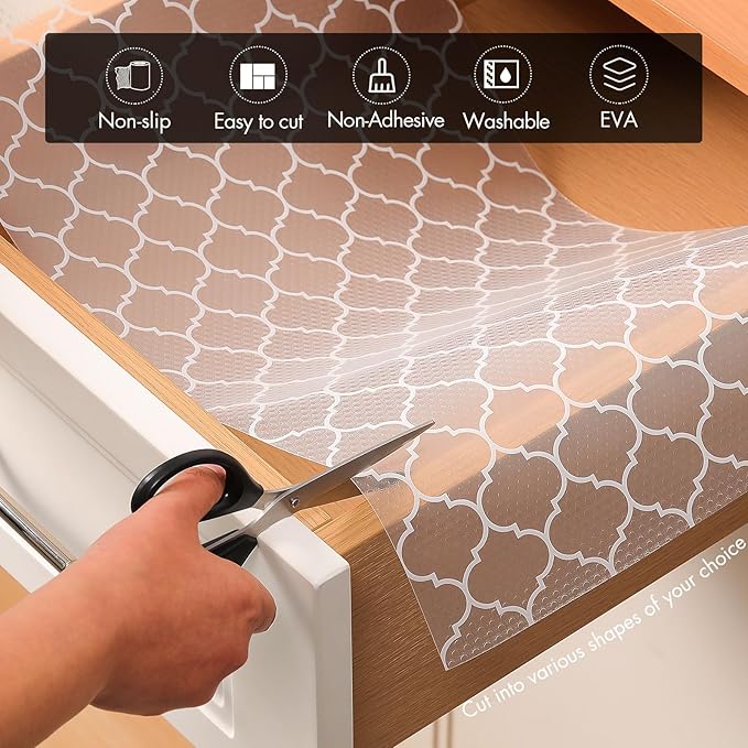 Cooyes Shelf Liner for Kitchen Cabinets – Non-Adhesive Waterproof Drawer Liner – Durable EVA Material Easy-to-Cut Shelf Paper for Refrigerator, Cupboard, Dresser with Modern Pattern - Image 5