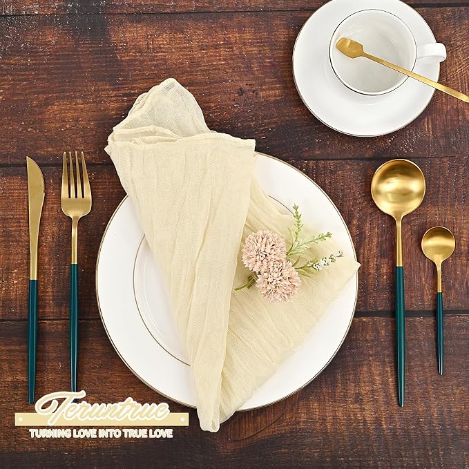 84 Packs Gauze Cheesecloth Napkins 20 x 20 Inch Ivory Wrinkled Dinner Napkins, Ivory Rustic Boho Soft Cloth Napkin for Wedding Party Event Dinner Table Decoration - Image 4