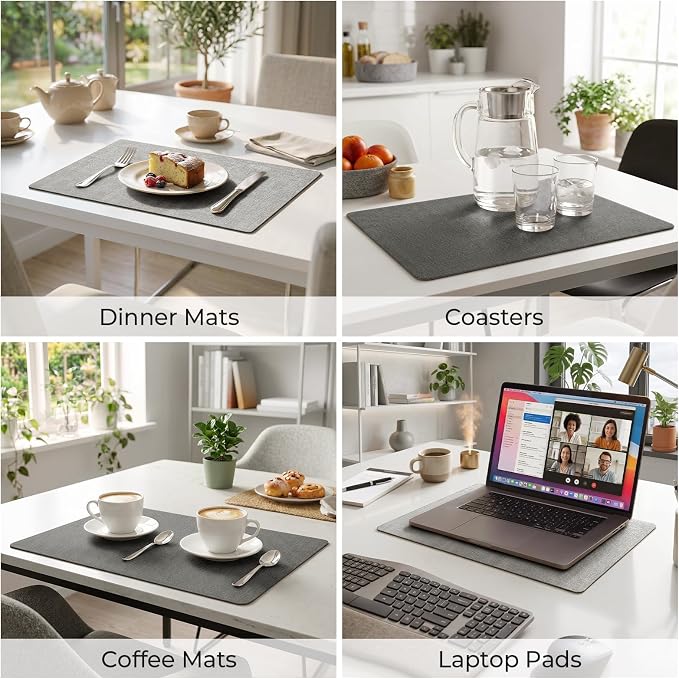 Romanstile Vinyl Placemats Set of 4, Reversible Faux Leather Heat Resistant Wipeable Table Mats, Waterproof Washable Non-Slip Table Placemats for Dining/Kitchen/Outdoor (Grey Light Grey, 12" x 17") - Image 5