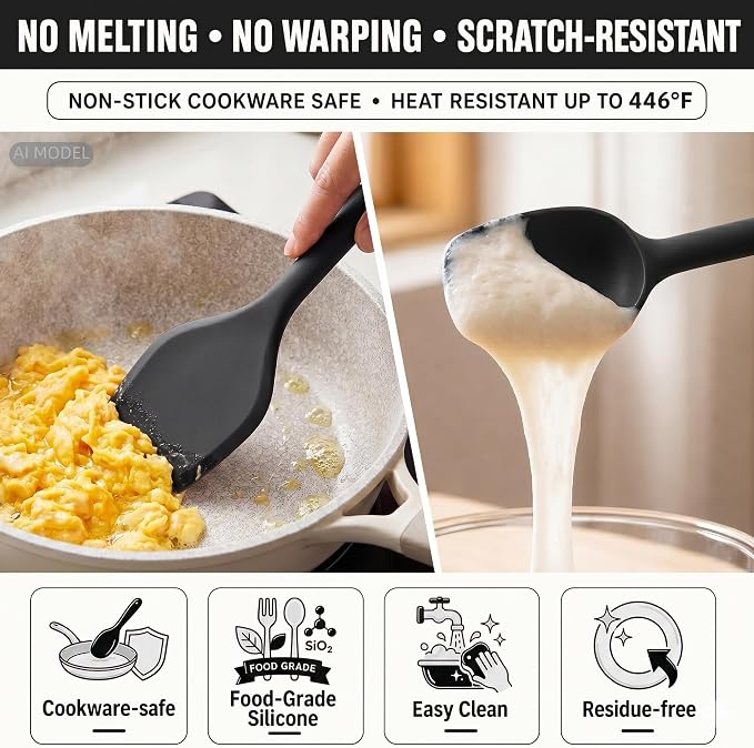 Kitchen Utensils Set,9 PCS Silicone Cooking Utensils Set Spatula Set,Non Toxic Cooking Utensils,Tongs,Spoon,Whisk,Brush,BPA Free Kitchen Gadgets for Non-Stick Cookware,Home Essential(Black-9P) - Image 5