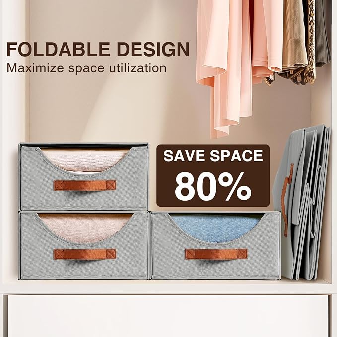 Large Closet Organizers - Closet Storage Drawers for Clothes, Fabric Sotrage Bins with Handle, Collapsible Organizer Bins for Bedroom, Living Room, 4 Pack, Gray - Image 7