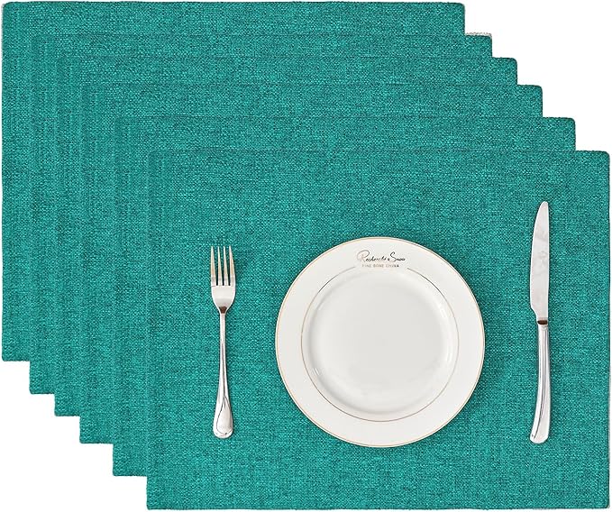BALCONY & FALCON Rectangle Table Cloth Waterproof Teal 13.8"x 17.7" 6pcs | Placemats Set of 6 Faux Linen Cloth Place Mats Washable Wrinkle Resistant Table Placemats for Dining Kitchen Indoor & Outdoor by BALCONYFALCON