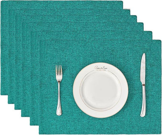 BALCONY & FALCON Rectangle Table Cloth Waterproof Teal 13.8"x 17.7" 6pcs | Placemats Set of 6 Faux Linen Cloth Place Mats Washable Wrinkle Resistant Table Placemats for Dining Kitchen Indoor & Outdoor by BALCONYFALCON