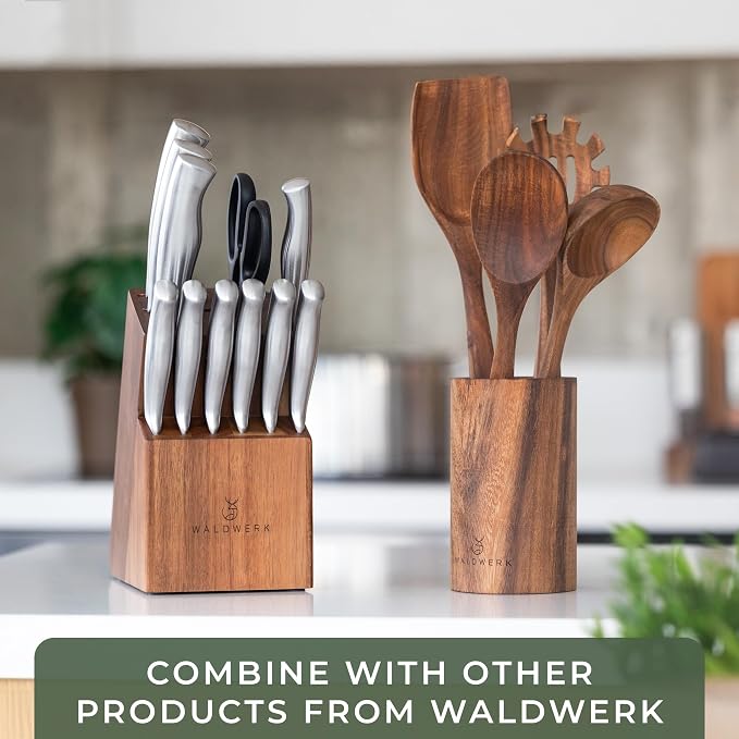 WALDWERK Wooden Spoons for Cooking – 4-Piece Kitchen Utensils Set with Teak Wood Spoons, Spatula, Pasta Server & Holder – Wooden Utensil Set – Cooking Utensils – Utensil Sets - Non Toxic - Image 6