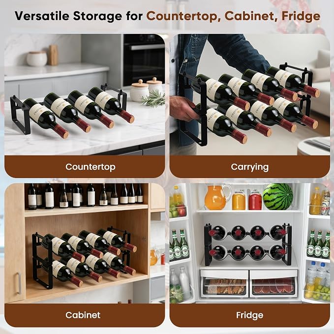 Wine Rack for Countertop – Stackable Freestanding Bottle Organizer for Kitchen, Pantry, Bar Cabinet & Small Spaces – Compact Metal Shelf & Modular Storage Stand (1-Tier) - Image 7