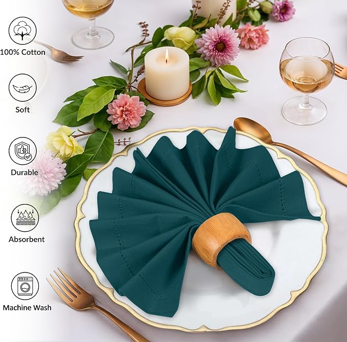 Ruvanti Cloth Napkins Set of 12, 100% Cotton High GSM 18x18 Inches, Hem Stitched Corners, Soft, Washable, Highly Durable & Absorbent, Perfect for Parties, Christmas, Thanksgiving Dinners – Deep Teal - Image 3