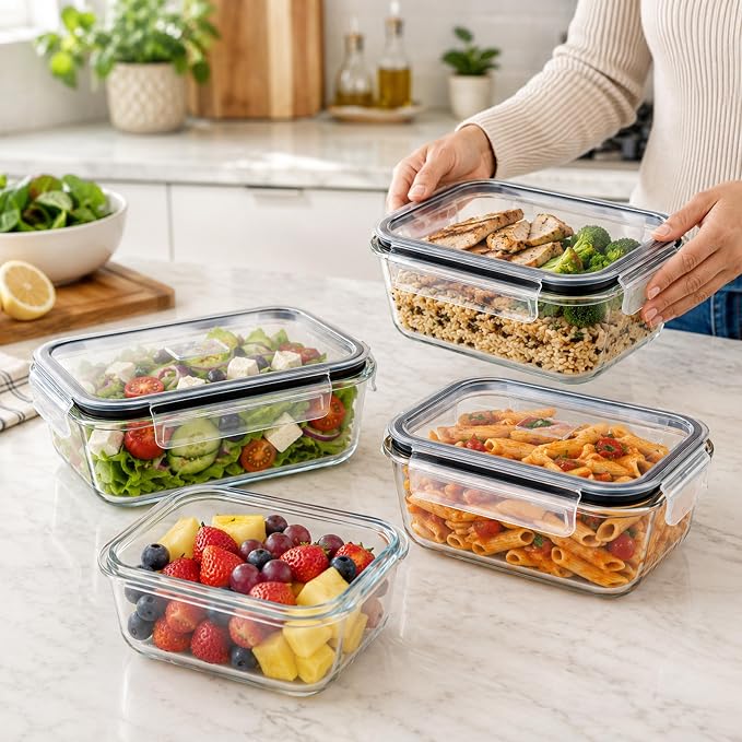 Sorbus Glass Meal Prep Containers Set – Freezer, Dishwasher, Oven Safe – Reusable Food Storage Bowls, 4 Cup Capacity for Meal Prep and Storage (4 Rectangular Vented Lid) - Image 3