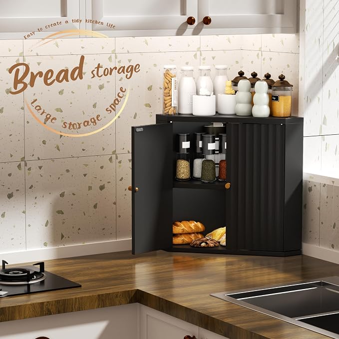 Black Corner bread box for kitchen countertop, Large Bread White Bread Box, Vintage corner bread box for kitchen countertop, Under Cabinet Organizer fluted - Image 4