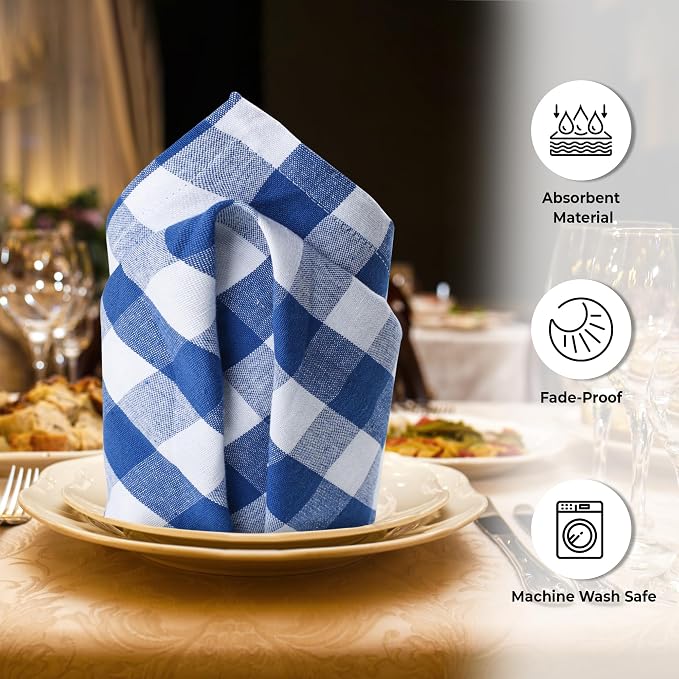 Urban Villa Cloth Napkins Cotton 20x20 (Set of 6) Blue Cheks - Image 7