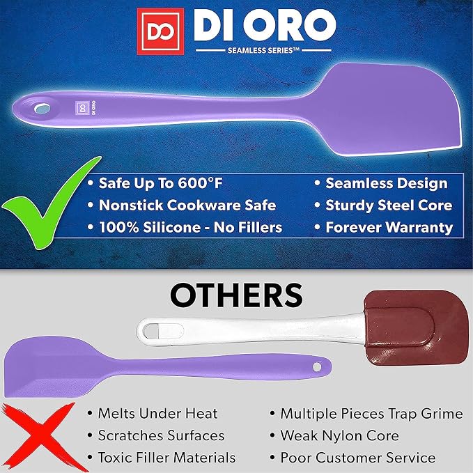 DI ORO Silicone Spatula Set - Rubber Kitchen Spatulas for Baking, Cooking, & Mixing - 600°F Heat-Resistant & BPA Free Silicone Scraper Spatulas for Nonstick Cookware - Dishwasher Safe (5pc, Lavender) - Image 2