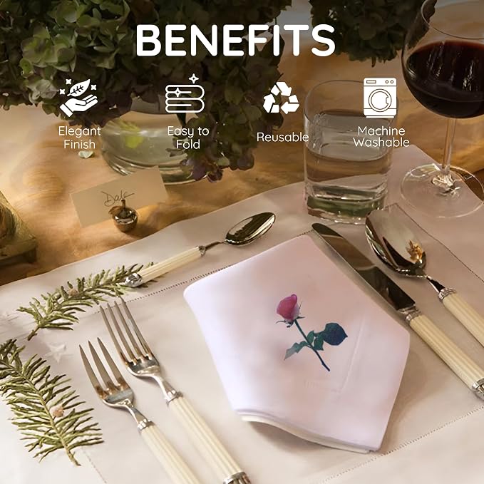 Cloth Tea Napkins Set of 4, Floral Print Cloth Napkins, Minimal Reusable Cotton Table Napkins for Dinner, Weddings, Parties, Coffee and Cocktail Settings, 20x20 Inches (Rose) - Image 5