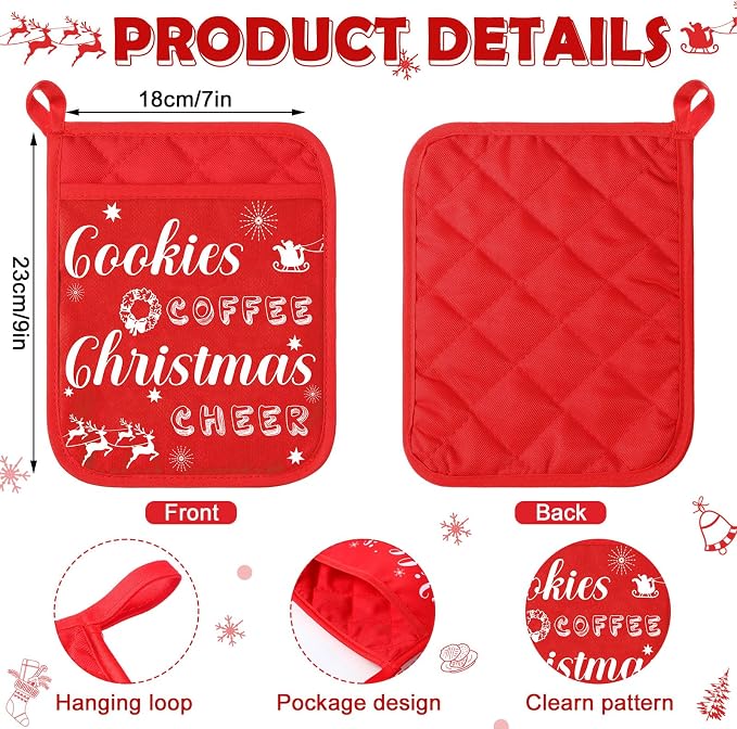 Yaomiao 12 Pcs Christmas Pot Holders with Silicone Spatula Set Wooden Handles Pot Holders for Christmas Kitchen Utensils xmas Baking Gifts for Neighbor Cooking Essentials(Cute) - Image 4