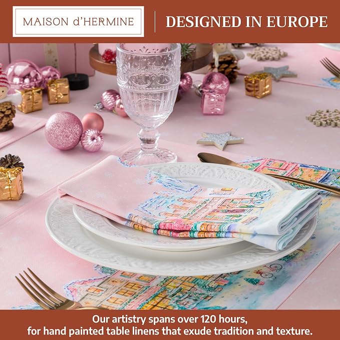 Maison d' Hermine Cloth Napkins Set of 4 Reusable 100% Cotton (20" x 20") | Everyday Square Napkins Cloth Washable Dinner Wedding Restaurant Kitchen Thanksgiving Christmas - Christmas Market - Pink - Image 2