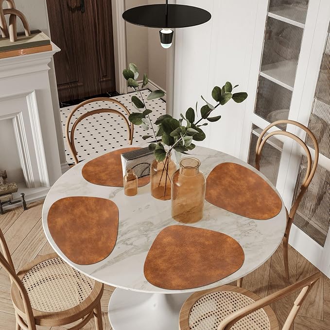 ADRIMER Placemats, Heat Resistant Round Placemats Set of 12 Washable 13 x 17 Inch, Waterproof Table Mats Wipeable for Kitchen, Dining Room Table Christmas Decor, Turmeric Brown - Image 4