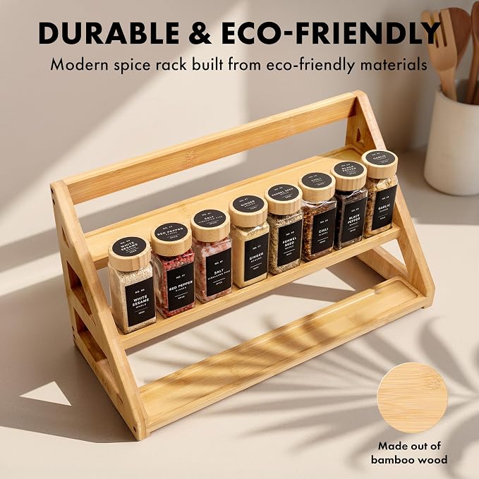3 Tier Bamboo Spice Rack Organizer for Cabinet – Fits 24 Spice Jars, 17.5” Wide Countertop & Cabinet Organizer for Kitchen Organization, Seasoning Organizer Shelf (Jars Not Included) - Image 5