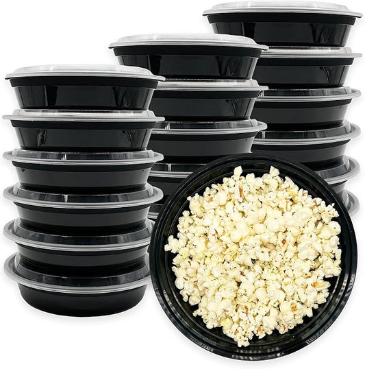 MULMEHË Plastic Food Storage Take-Out Container and Lid Combo, 48 oz, Microwaveable, Round, Black, 9x2.3”, Set of 150 by MULMEH%C3%8B%C2%AE