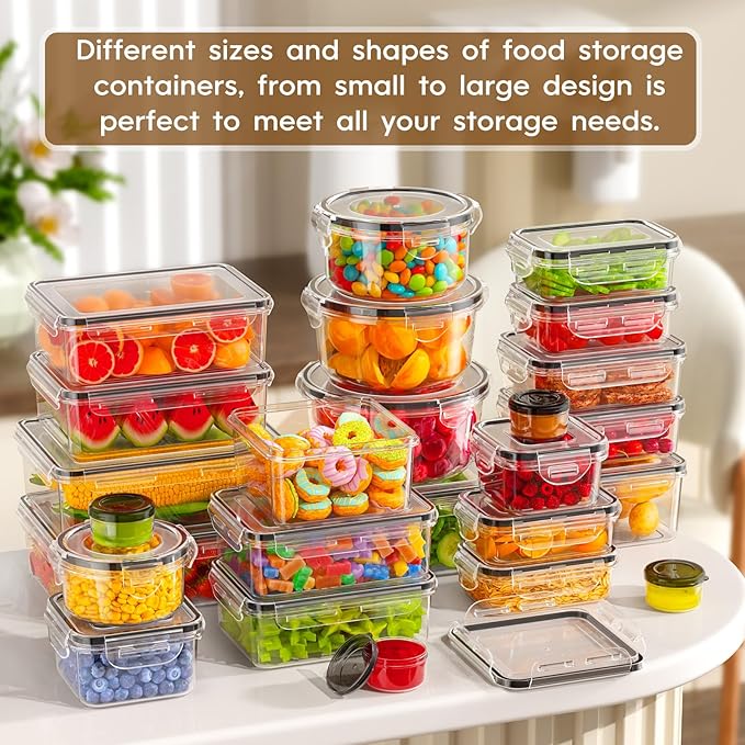 KEMETHY 70 PCS Food Storage Containers with Lids Airtight, Total 856oz, BPA-free, Food-grade, Eco-friendly Material, Leak Proof Plastic Containers, Microwave/Dishwasher Safe - Image 7