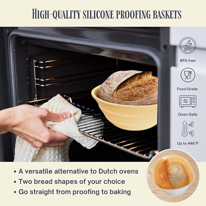 JoeCo Sourdough Starter Kit, Complete Starter-To-Loaf Set with Instructions, Sourdough Starter Jar, Silicone Proofing Baskets, Danish Dough Whisk, Dough Scraper, Bread Lame & Sourdough Baking Supplies - Image 5