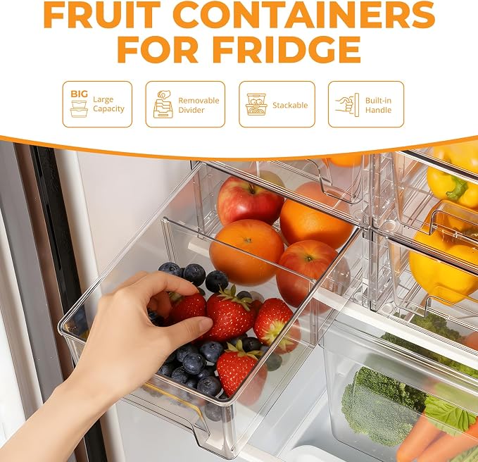 4 Pack Stackable Storage Drawers with Handles, Easy Assembly Clear Acrylic Fridge Organizer, Refrigerator Organizers and Storage for Kitchen, Under Sink, Pantry, Bathroom - Image 3