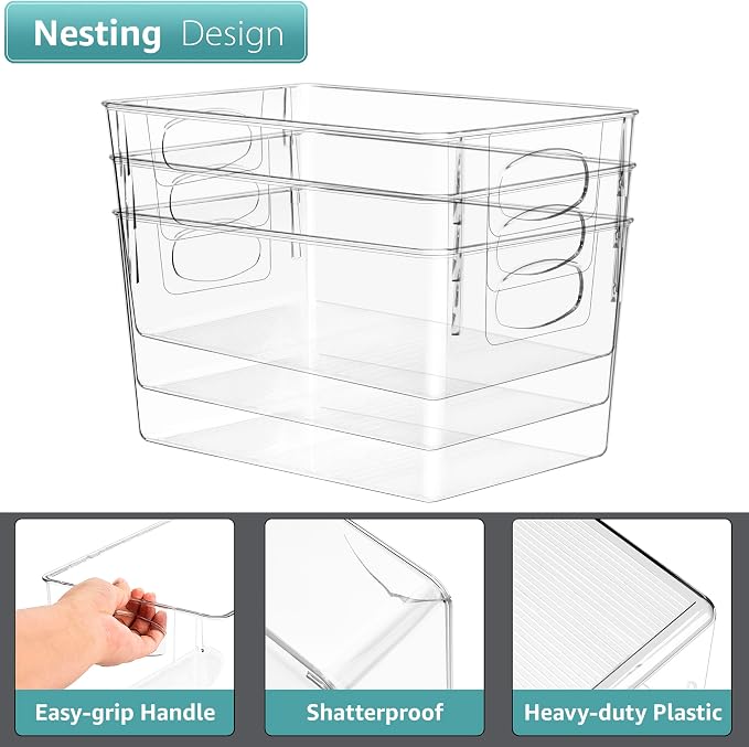 Sorbus Large Clear Plastic Storage Bins for Shelves, Clothes, with Handle - Clear Storage Bins, Drawer, Shelf, Closet, Pantry, Fridge, Freezer Organizer Bins, Closet Organizers and Storage (2 pack) - Image 2