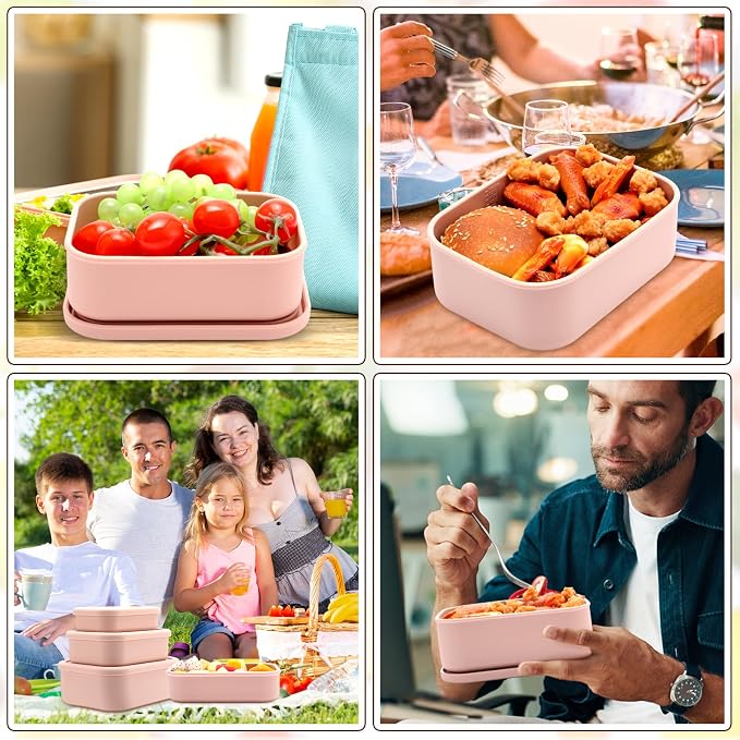 2 Sets of 6 Silicone Food Storage Containers, Reusable Lunch Bento Box with Lid, Hard Shell Storage Containers, Microwave Dishwasher Freezer Safe, 10 oz, 23.6 oz, 44 Ounce(Pink) - Image 6