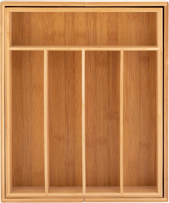 axentia Wood Cutlery Tray - Expandable Bamboo Cutlery Tray Utensil Organiser Flatware Drawer Insert & Divider - 5 to 7 Compartments - Extendable 31 to 48.5cm - Image 6