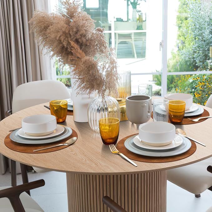 ADRIMER Placemats, Heat Resistant Round Placemats Set of 8 Washable, Waterproof Table Mats, Wipeable Faux Leather Place Mats for Kitchen, Dining Room, Turmeric Brown - Image 2
