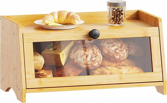 BAMBANG Bread Box for Kitchen Countertop, Bamboo Bread Box for Homemade Bread, Wooden Farmhouse Bread Storage Container, Large Breadbox Bread Bin Organizer for Counter Cabinet Pantry, Natural by BAMBANG