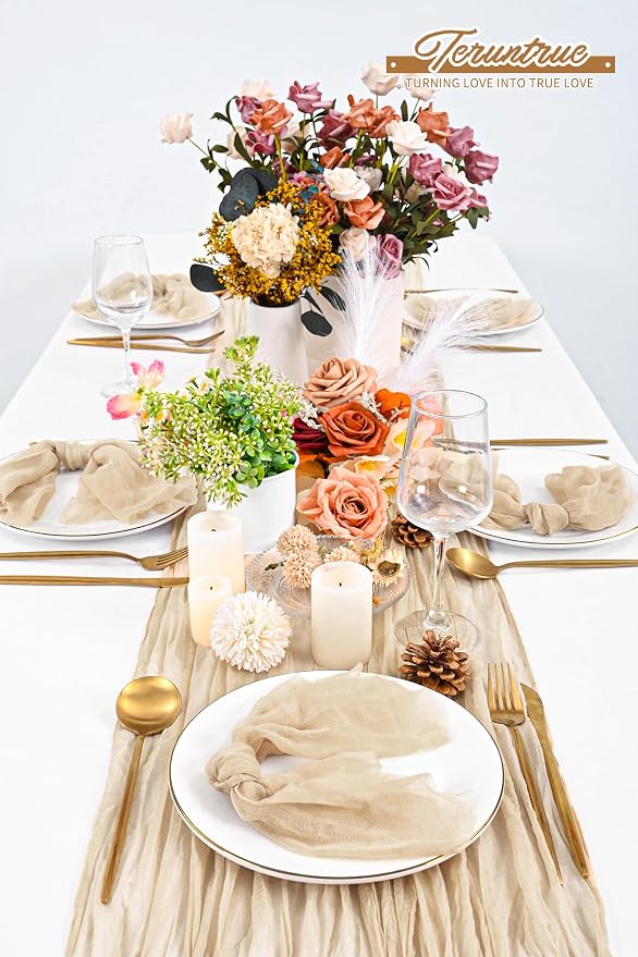 100 Pieces Cloth Napkins Beige Dinner Cheesecloth Napkins for Wedding,Wrinkled Cloth Napkins Bulk for Home Party Rustic Table Decoration, 17 x 17 Inch - Image 6