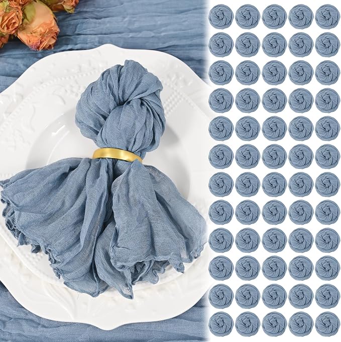 200 Pack Dusty Blue Cheesecloth Napkins 20"x20" Boho Washable Cloth Napkins Set of 200 Wrinkled Cheese Cloth Napkins Gauze Dinner Table Napkin for Wedding Party Baby Shower Birthday Decor by Showgeous