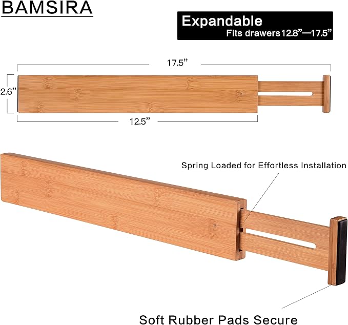 Adjustable, Expandable Drawer Organizer/Divider - for Bedroom, Bathroom, Closet, Office, Kitchen Storage - 2.5" High, 4 Pack -Natural Bamboo - Image 3