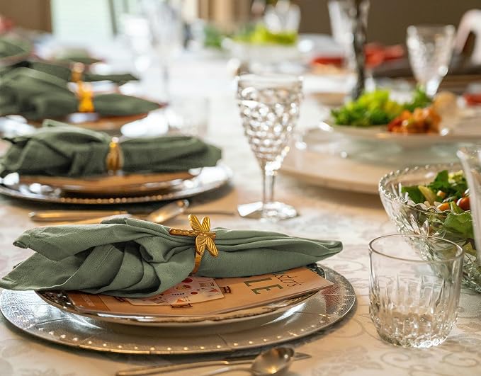 50 Pack Olive Green Cloth Napkins, 16 x 16 Inch Cotton with Fringe Settings | Handmade washable reusable cotton dinner napkins in bulk for weddings, parties, rustic boho table settings - Image 6