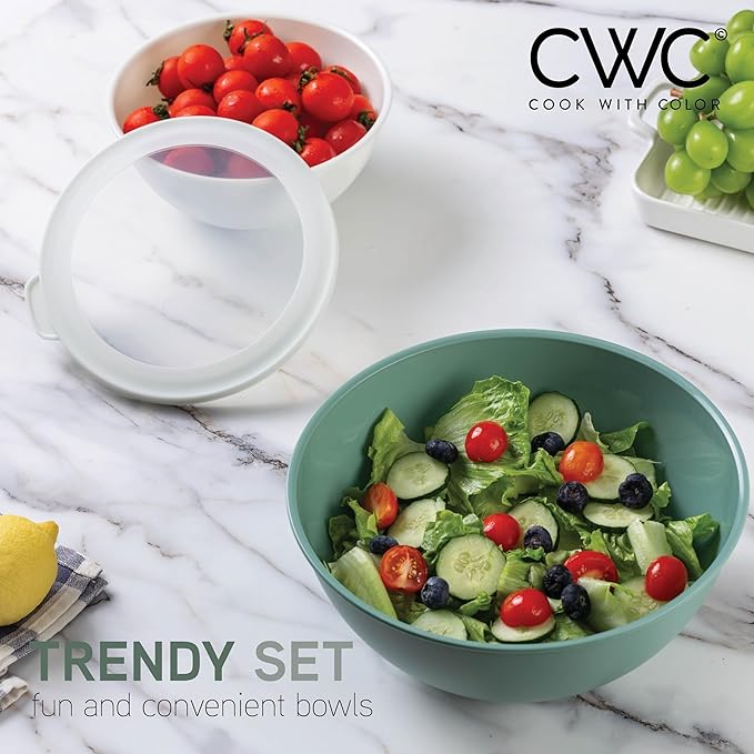 COOK WITH COLOR Mixing Bowls with TPR Lids - 12 Piece Plastic Nesting Bowls Set includes 6 Prep Bowls and 6 Lids - Microwave Safe (Sage) - Image 5