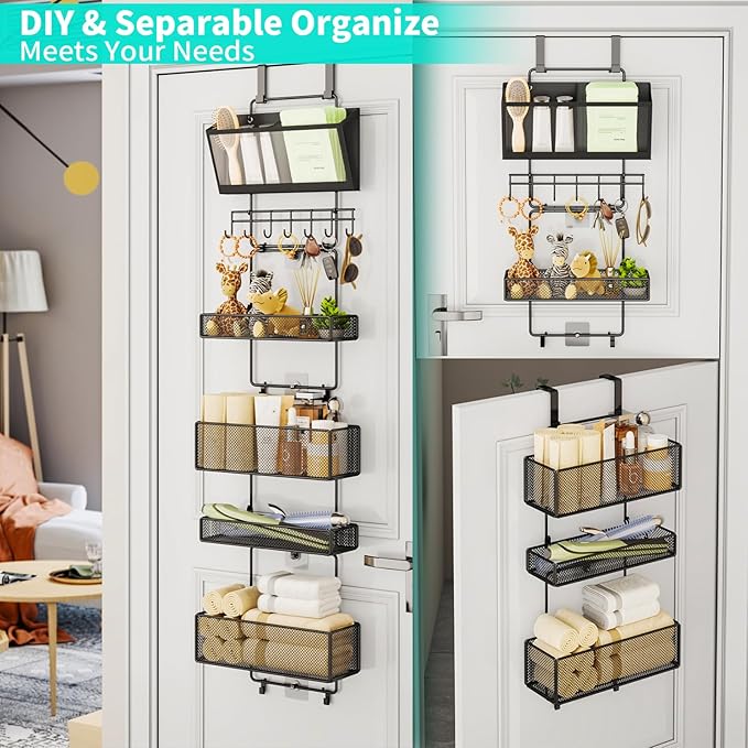 HapiRm Over Door Organizer Hanging - 6 Tier Over The Door Storage with Visual Pockets & Hooks, with 4 Metal Large Capacity Baskets for Bathroom Bedroom Kitchen Pantry Cabinet - Image 5